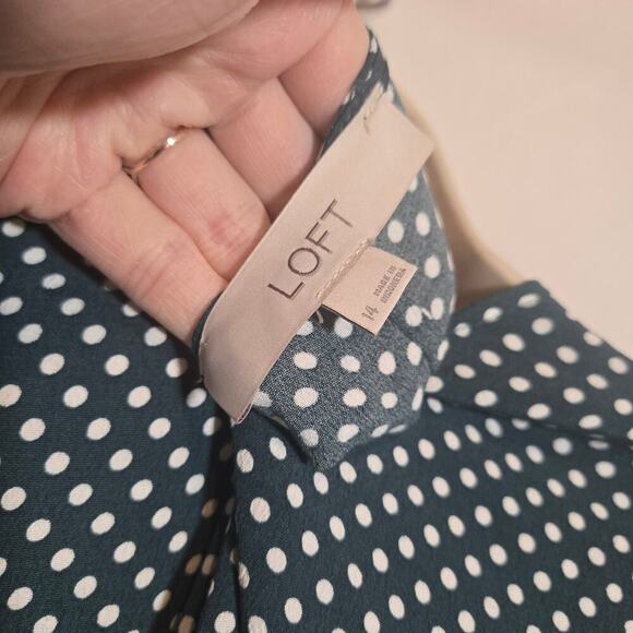 Loft Green Polka Dot Wrap Long Sleeve Dress 14 Plus Office Flirty Knee Office - Picture 7 of 8